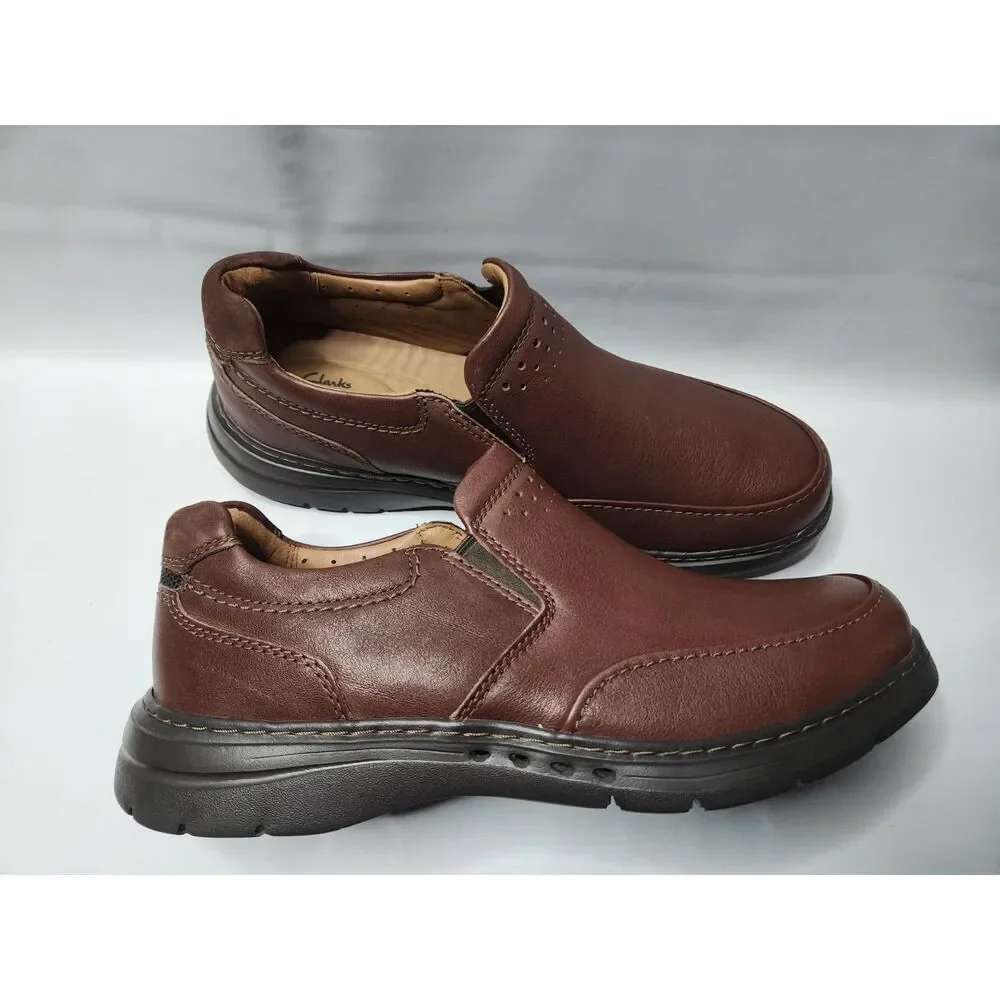 Clarks Un Brawley Step Men’s Leather Slip‑On Shoes 11.5W Mahogany